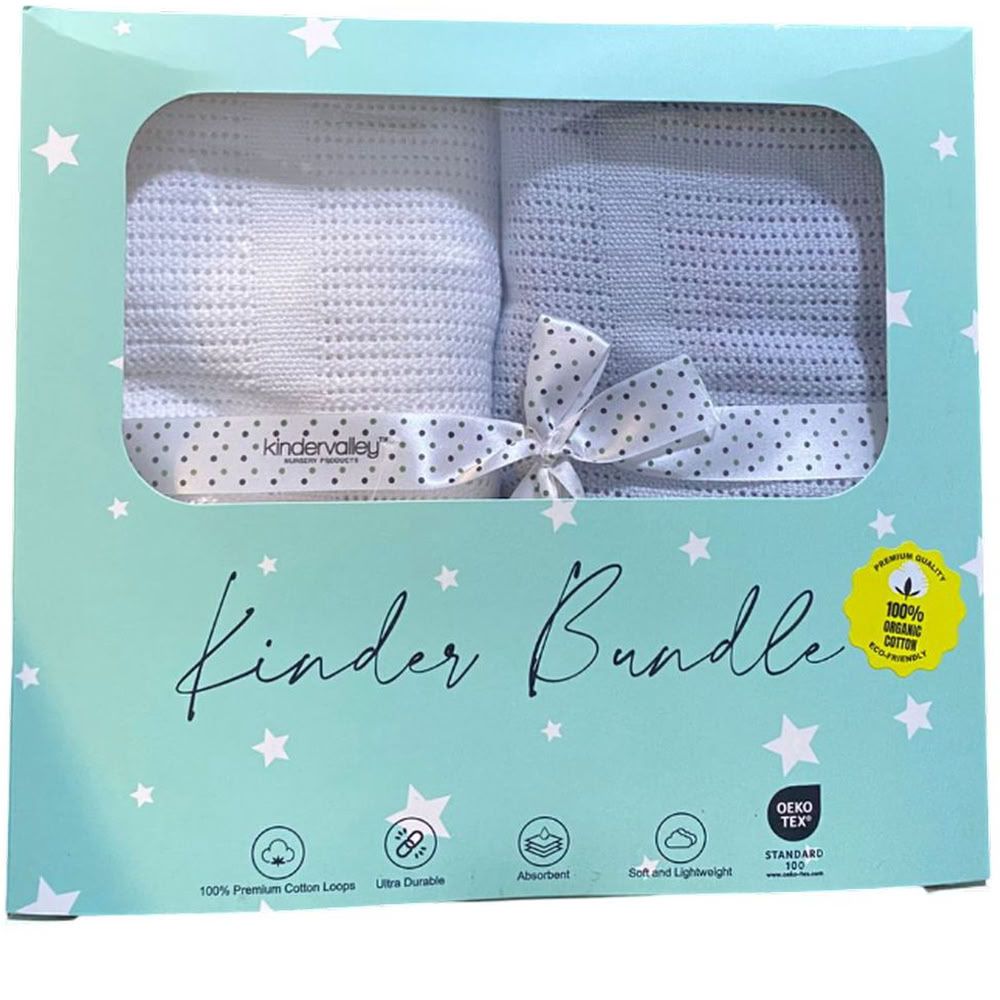 Kinder Valley - Cellular Shawl Set - White/Grey - 2 Pcs