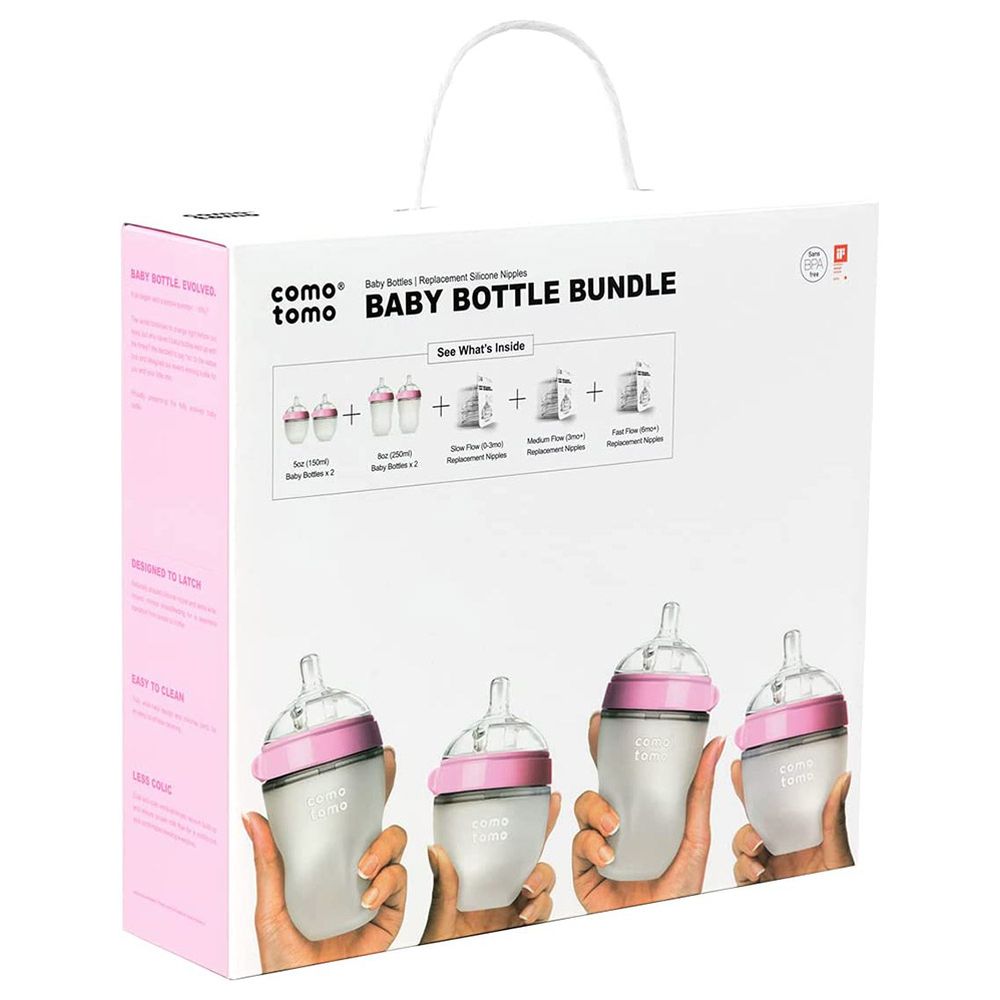 Comotomo - Baby Bottle Bundle - Pink - 4 Pc Set