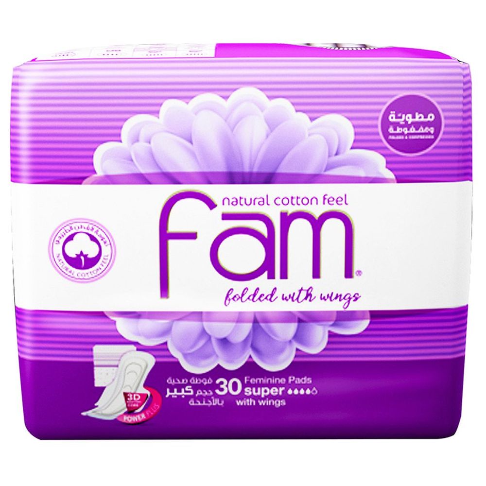 Fam - Maxi Thick Folded with Wings Super Sanitary Pads 30 Pads