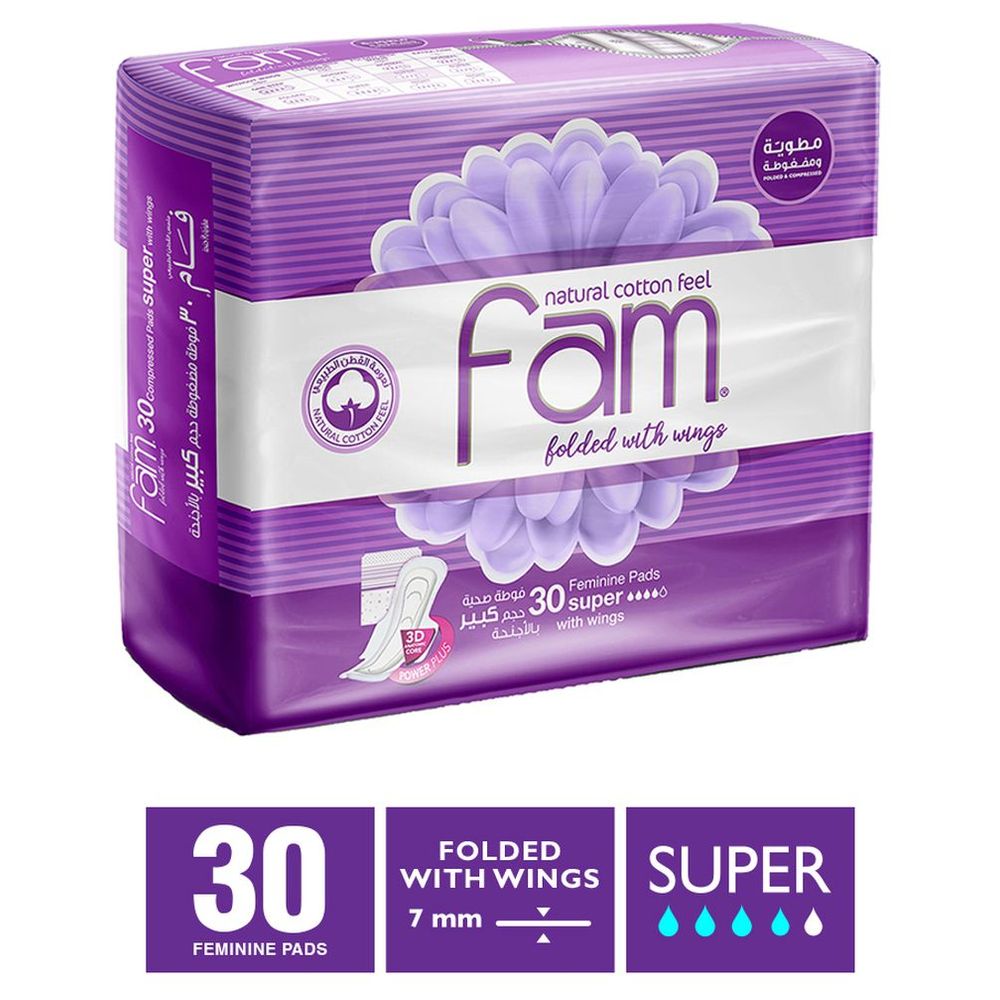 Fam - Maxi Thick Folded with Wings Super Sanitary Pads 30 Pads