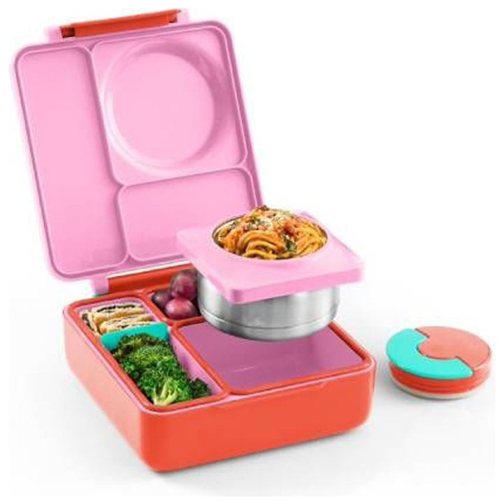 OmieBox - 2nd Gen 3 Compartments Bento Box With Insulated Thermos - Pink