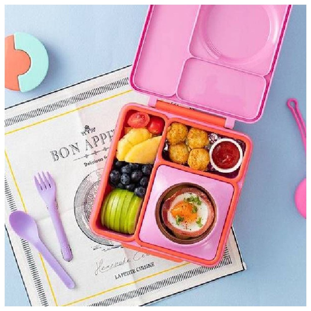 OmieBox - 2nd Gen 3 Compartments Bento Box With Insulated Thermos - Pink