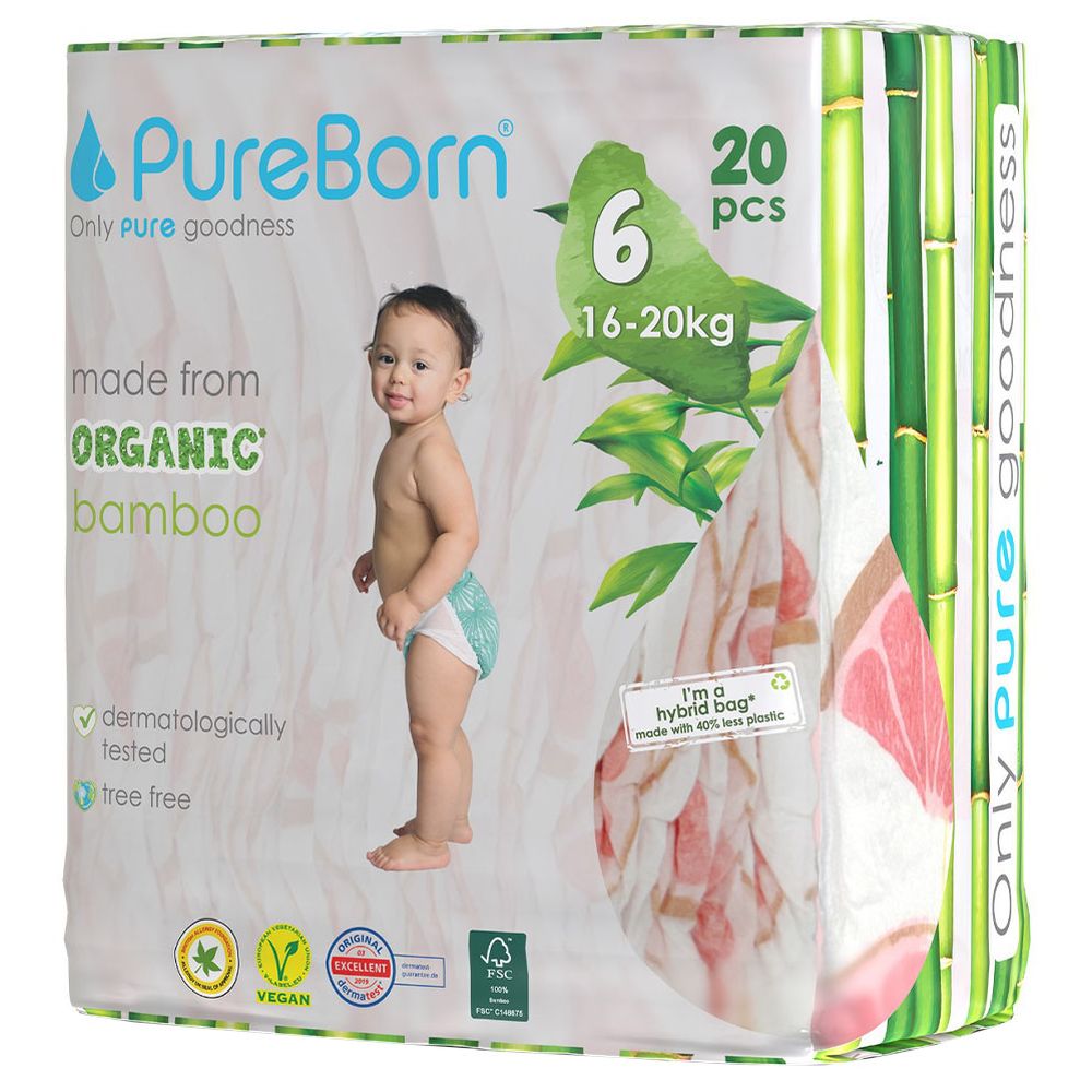 Pureborn - Single Pack Nappies - Size 6 - 16-20 kg - 20 Pcs - Print May Vary