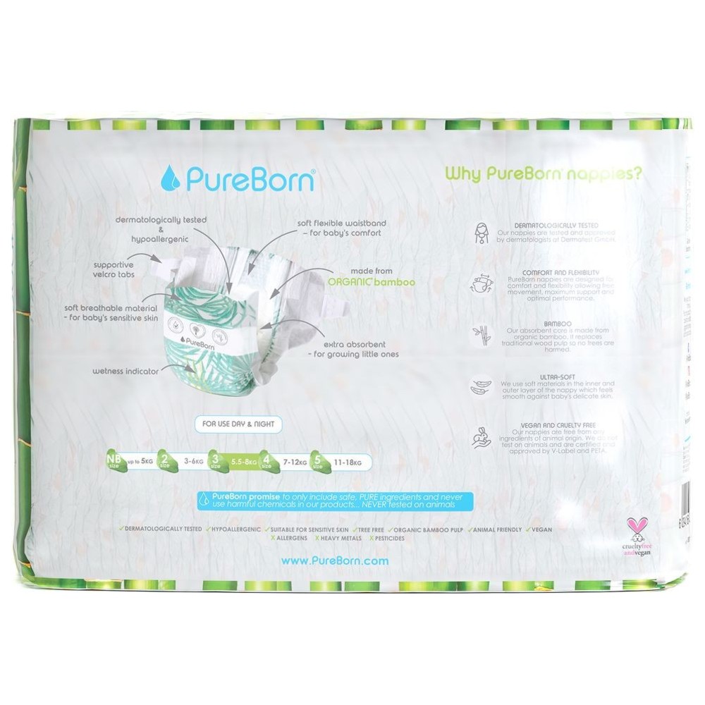 Pureborn - Organic Bamboo Nappy - Size 3 - M - 5.5-8 kg - 112 Pcs