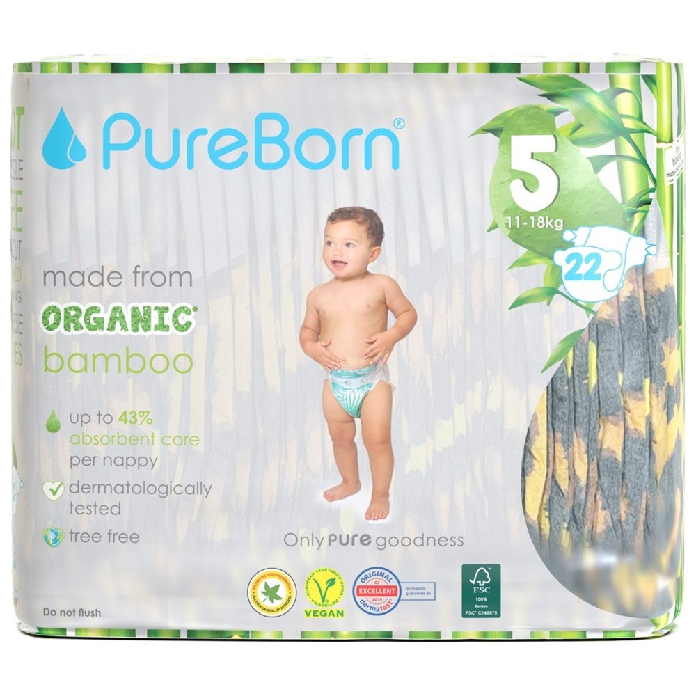 Pureborn - Organic Bamboo Nappy - Size 5 - 11-18 kg - 22 Pcs