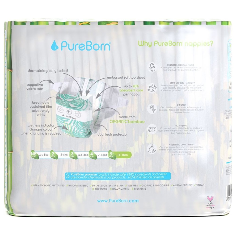 Pureborn - Organic Bamboo Nappy - Size 5 - 11-18 kg - 22 Pcs