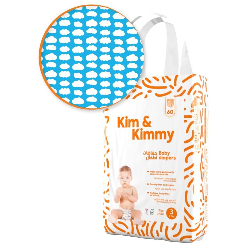 Kim & Kimmy - Little Clouds Baby Diapers - Size 3 - 6-11 kg - 60 Pcs