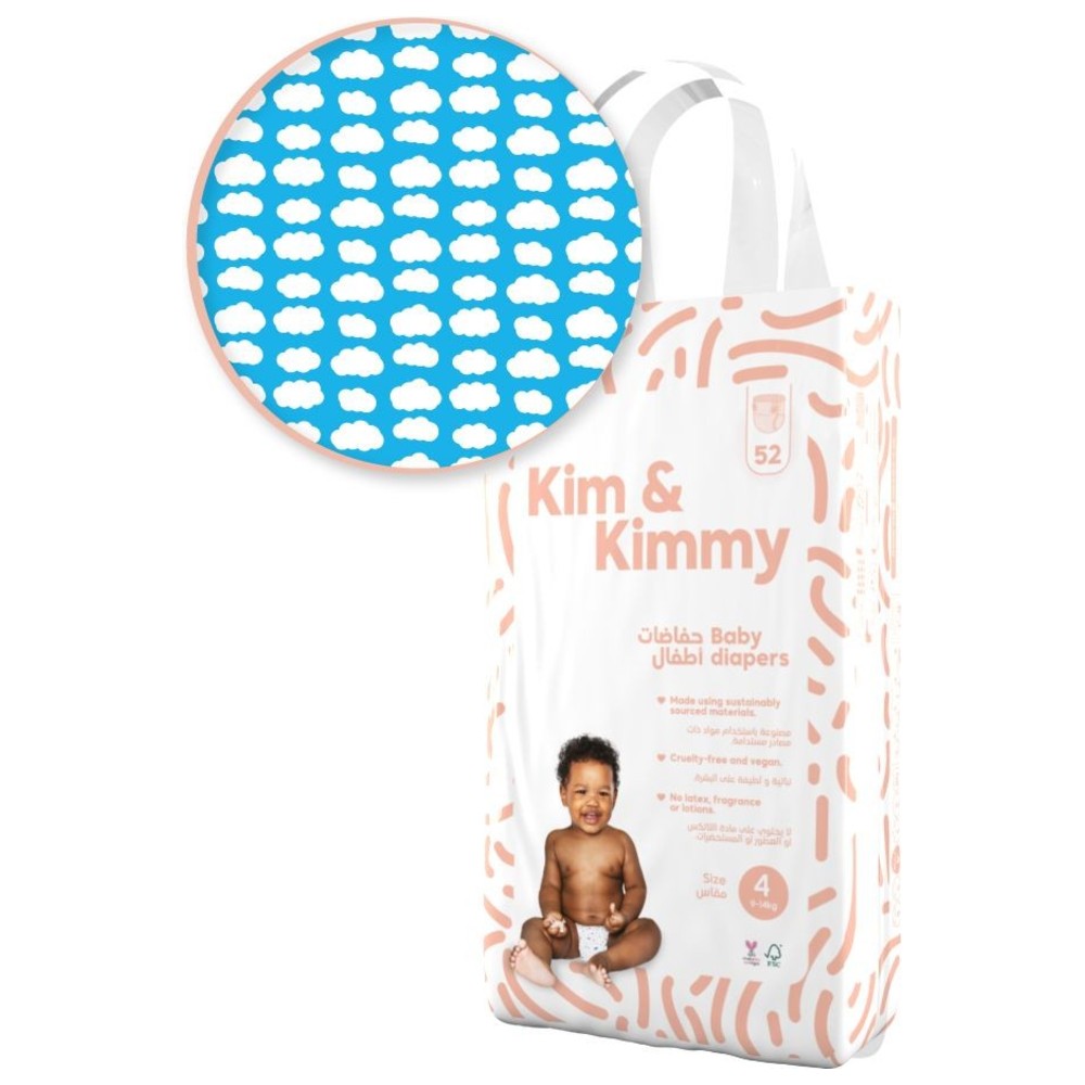 Kim & Kimmy - Little Clouds Baby Diapers - Size 4 - 9-14 kg - 52 Pcs