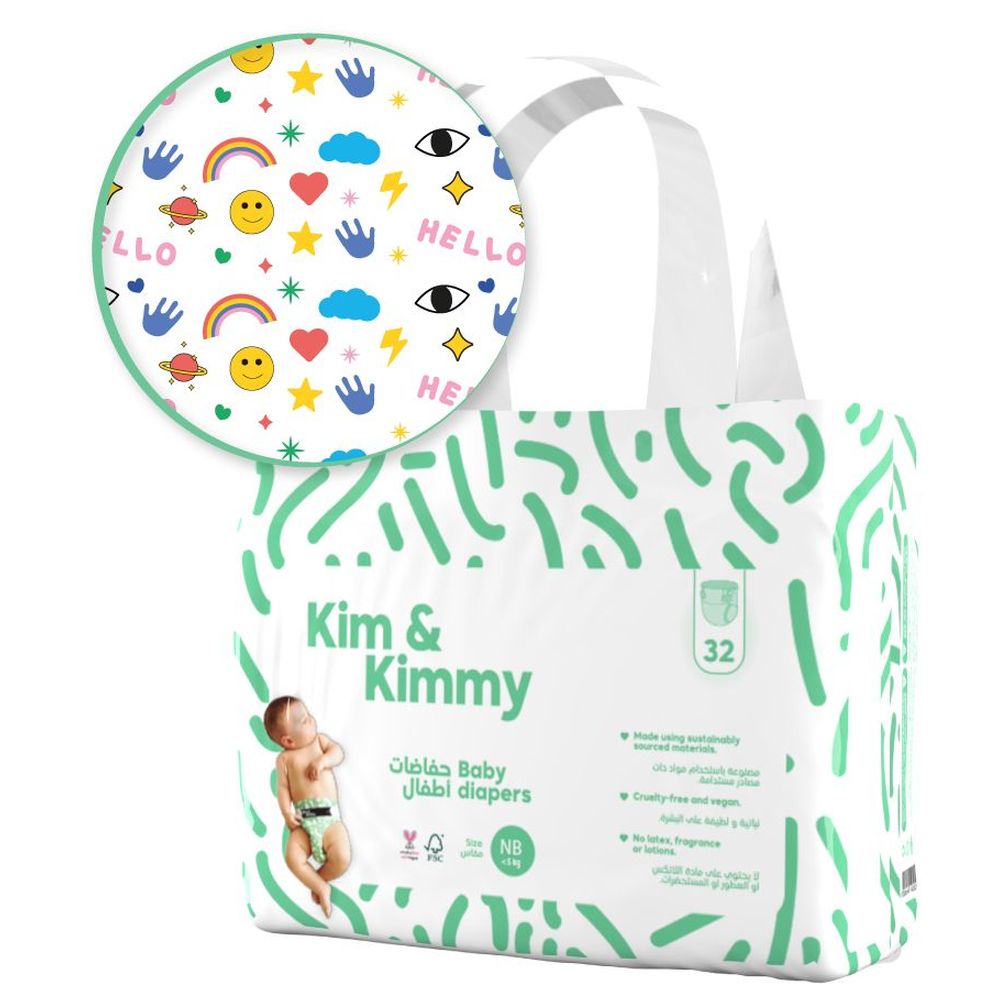Kim & Kimmy - Funny Icons Diapers - New Born - 0-5 kg - 32 Pcs