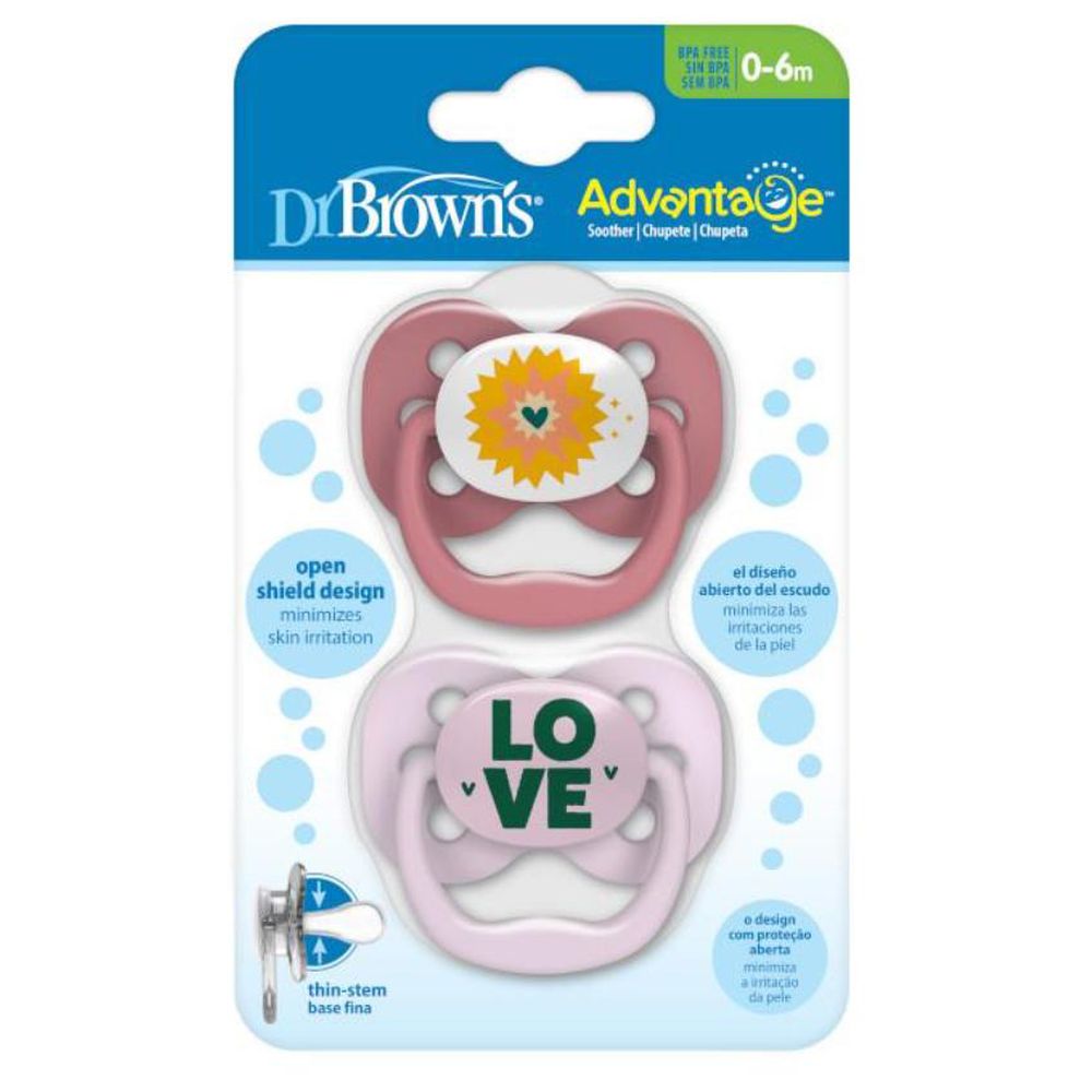 Dr. Brown's - Stage 1 Advantage Stars Pacifier - 0M - Pink - 2 Pc Set 