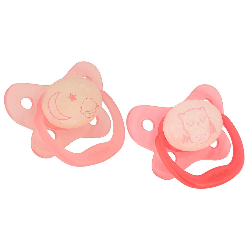 Dr. Brown's - Glow In The Dark Pacifier - 6-18M - Pink - 2 Pc Set