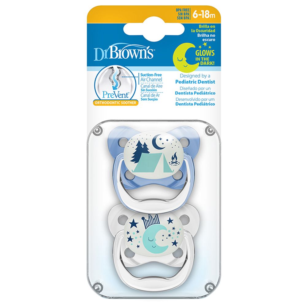 Dr. Brown's - Glow In The Dark Pacifier - 6-18M - Blue - 2 Pc Set