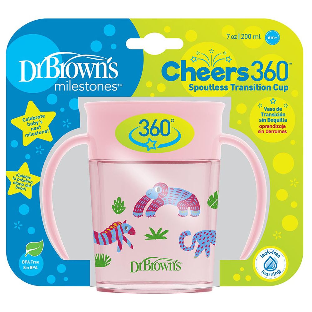 Dr. Brown's - Smooth Wall Cheers 360 Cup With Handles - Pink Deco - 200 ml