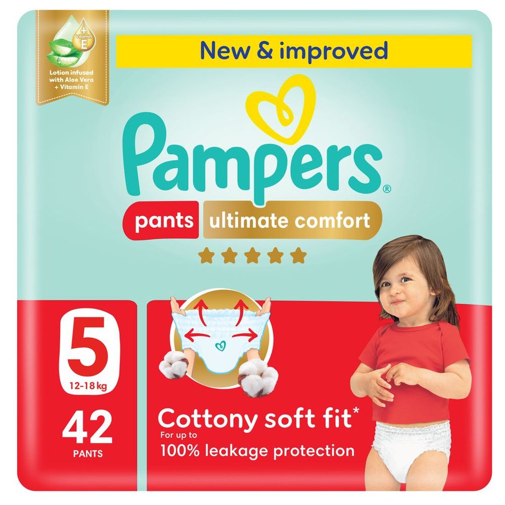 Pampers - Ultimate Comfort Diapers Pants With Aloe Vera And Vitamin E - Size 5 - 12-18kg - 42 Pcs