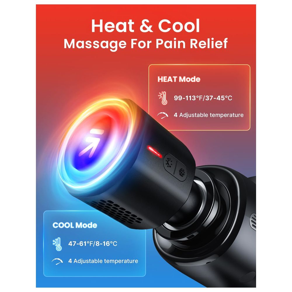 Renpho - Massage Gun With Heat And Cold Head - Black - 7 Pcs