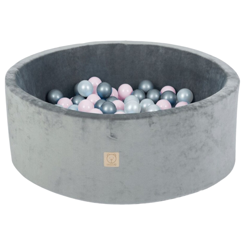 Misioo - Velvet Ball Pool Round Grey with 200 Balls - Pink/Silver/Pearl