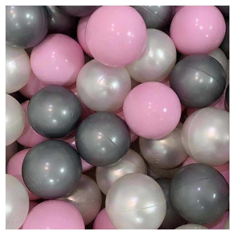 Misioo - Velvet Ball Pool Round Grey with 200 Balls - Pink/Silver/Pearl