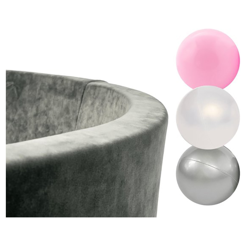 Misioo - Velvet Ball Pool Round Grey with 200 Balls - Pink/Silver/Pearl