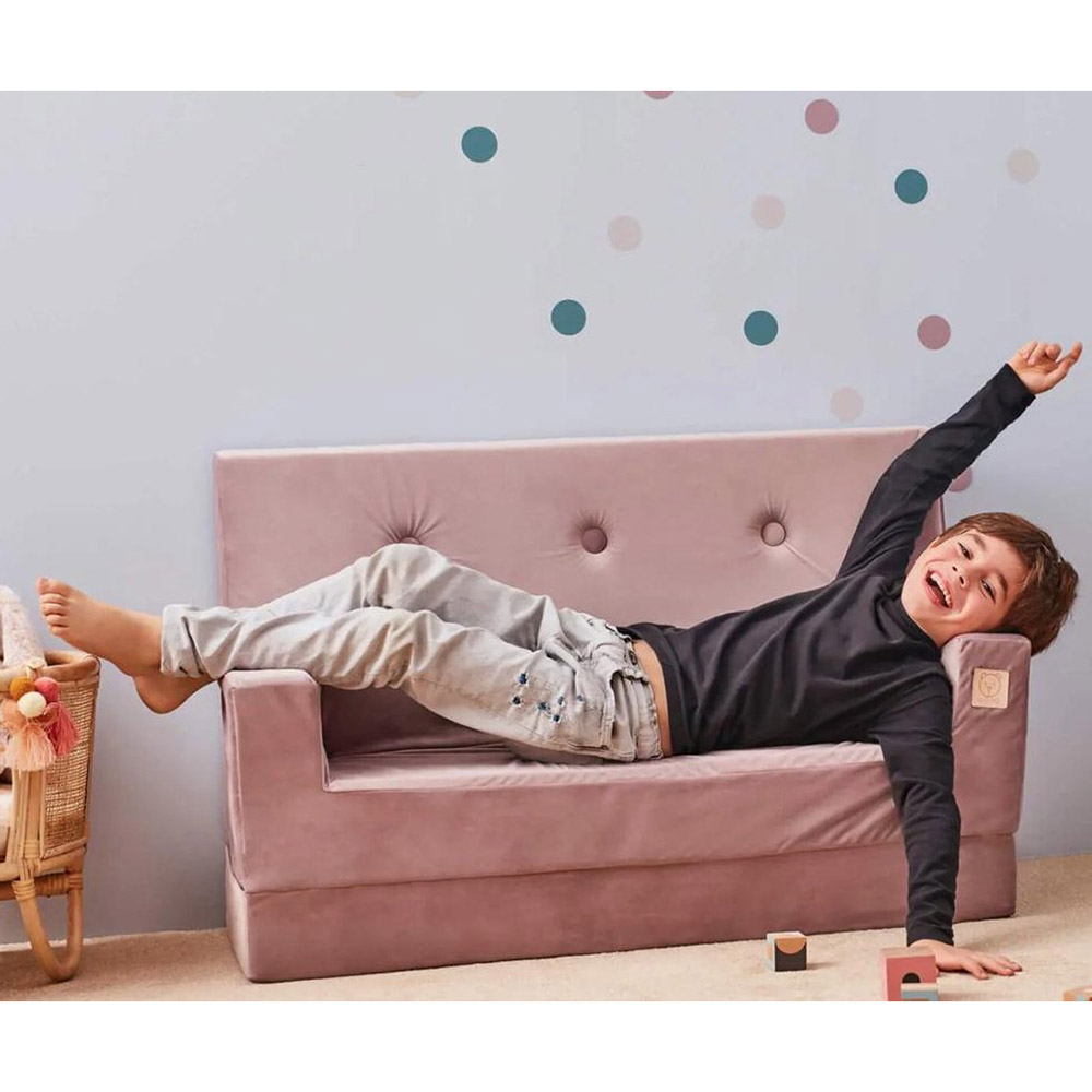 Misioo - Multi Function Kids Sofa Cum Bed with Armrest - Gold Velvet