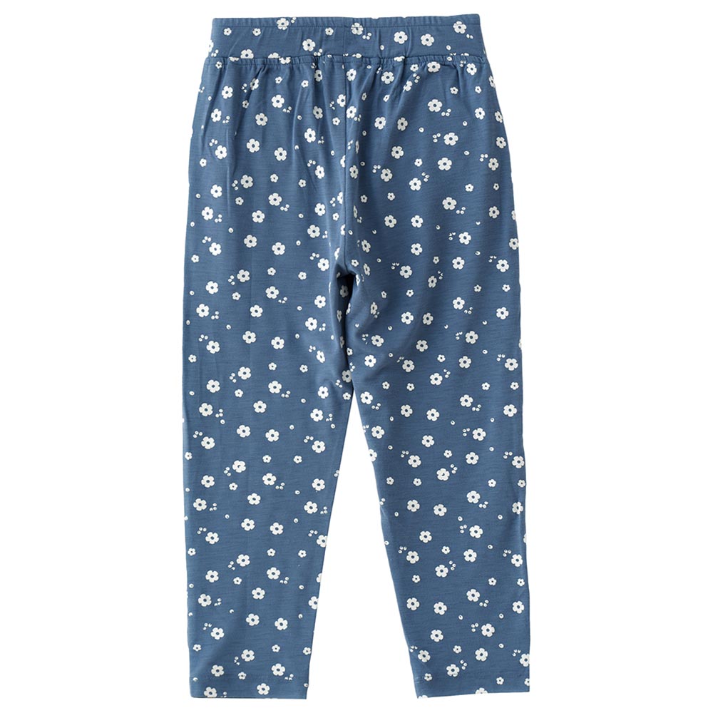 Jelliene Knit All-Over Print Harem Pants with Drawstring - Blue