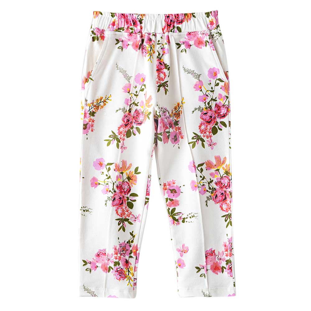 Jelliene Girls Printed Soft Cotton Sweatpants - White