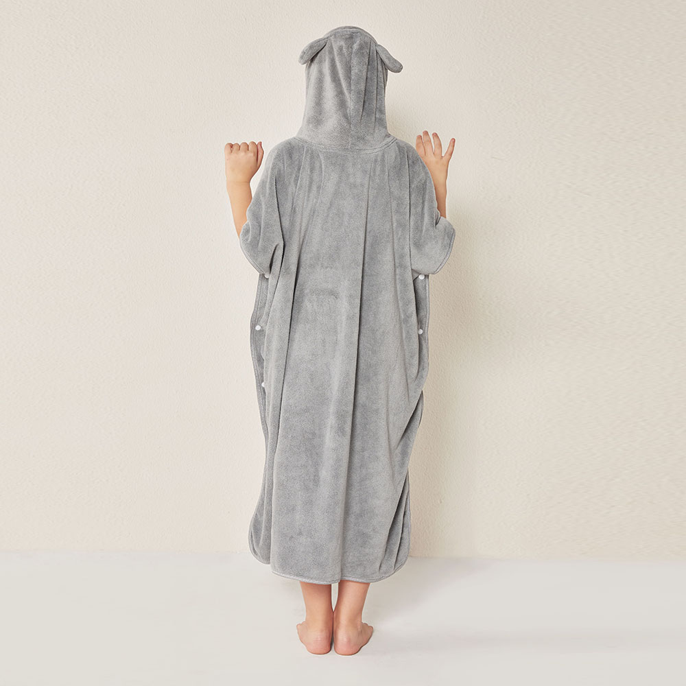 Reefi - Kappa Bathrobe Side Stitched Without Drawing - Grey - 9-11Y
