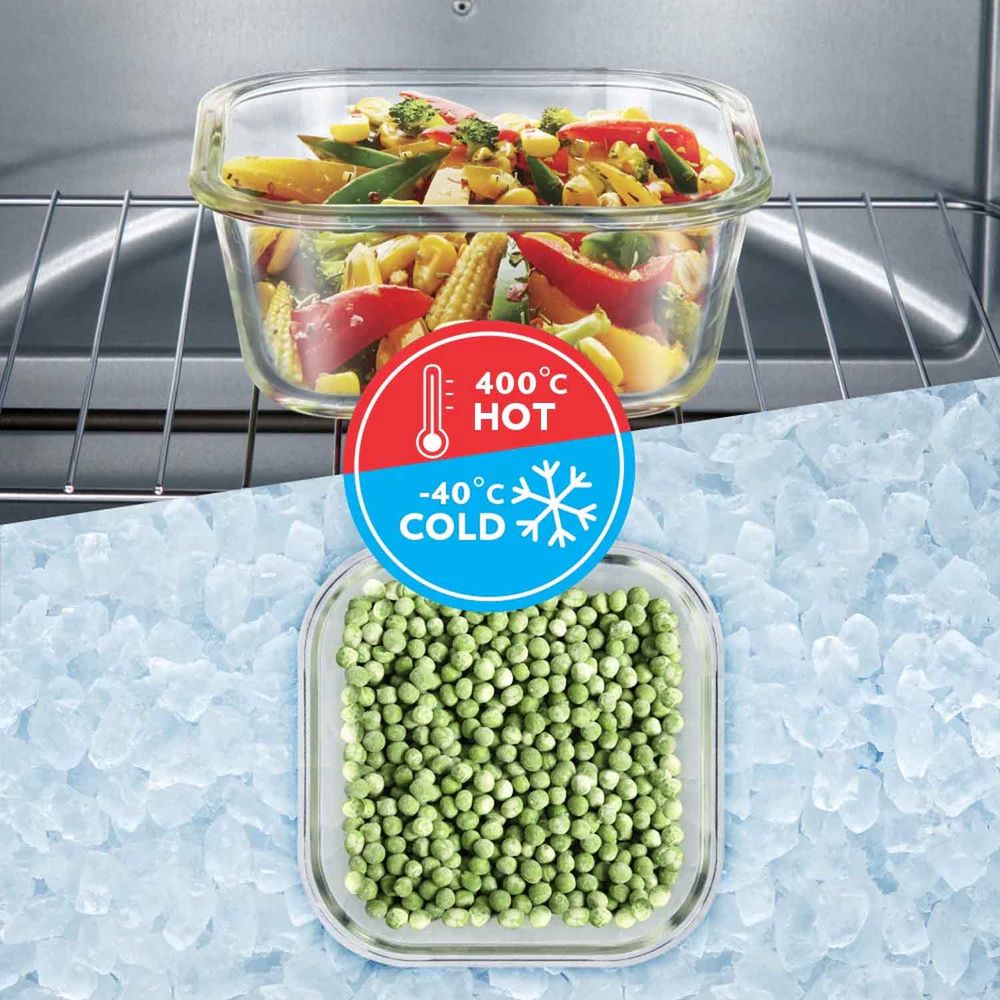 Borosil Klip-N-Store Square Glass Storage Container - 800 ml