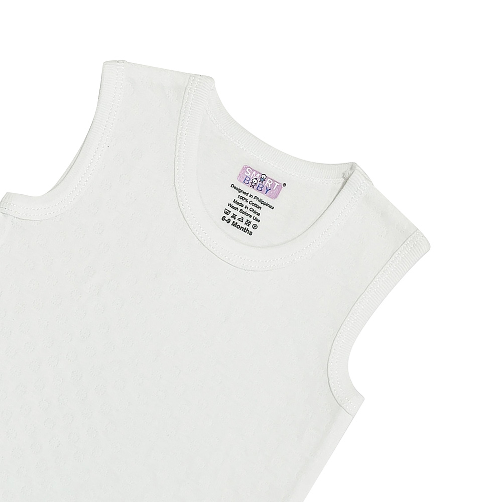 Smart Baby - Baby Boy Sleeveless Eyelet Pattern Bodysuit - White