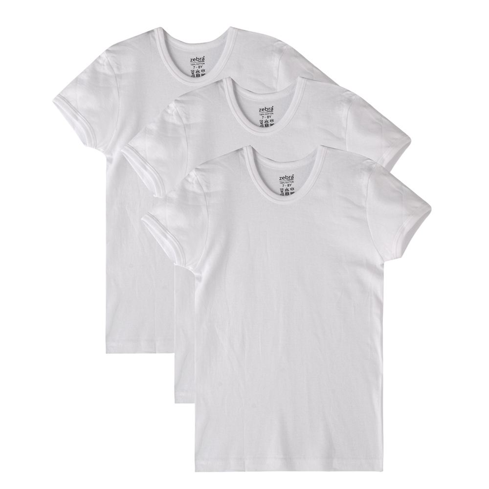 Zebra Crossing T-Shirtn Boy's Half Sleeve Undertshirt - White - 3 Pcs