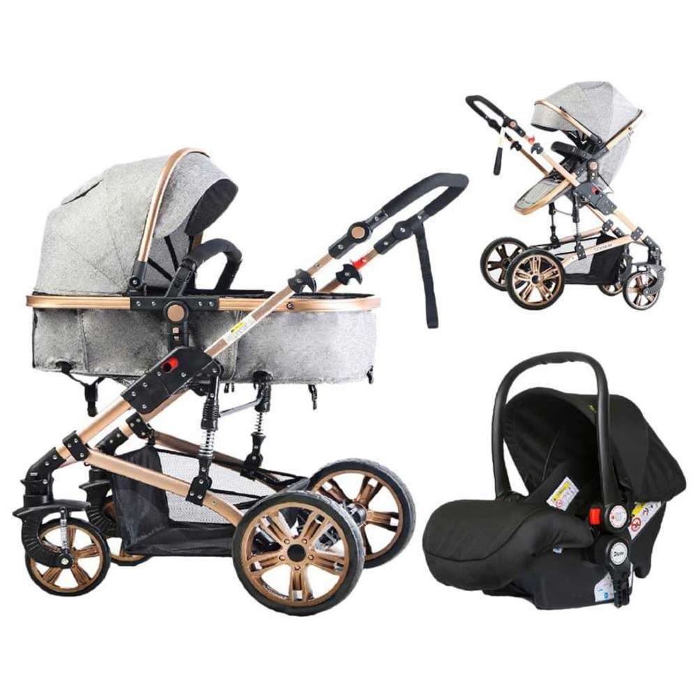 Teknum 3-in-1 Pram Stroller Story - Grey + Infant Car Seat
