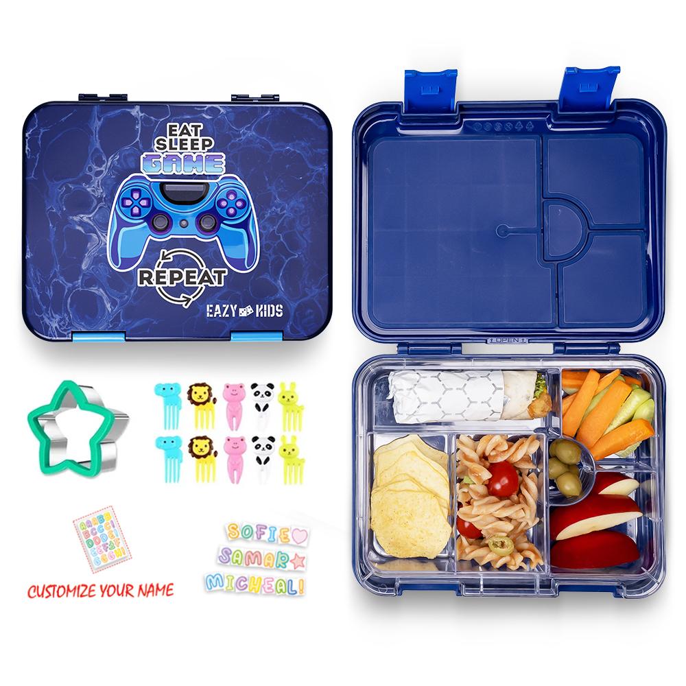 Eazy Kids - Bento Lunch Box with Sandwich Cutter Set - Eat Sleep Game