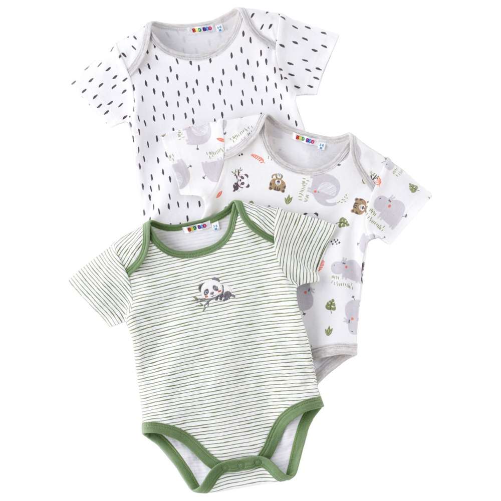 Boo Boo Short Sleeve Bodysuit - Mint/Grey - 3 Pcs