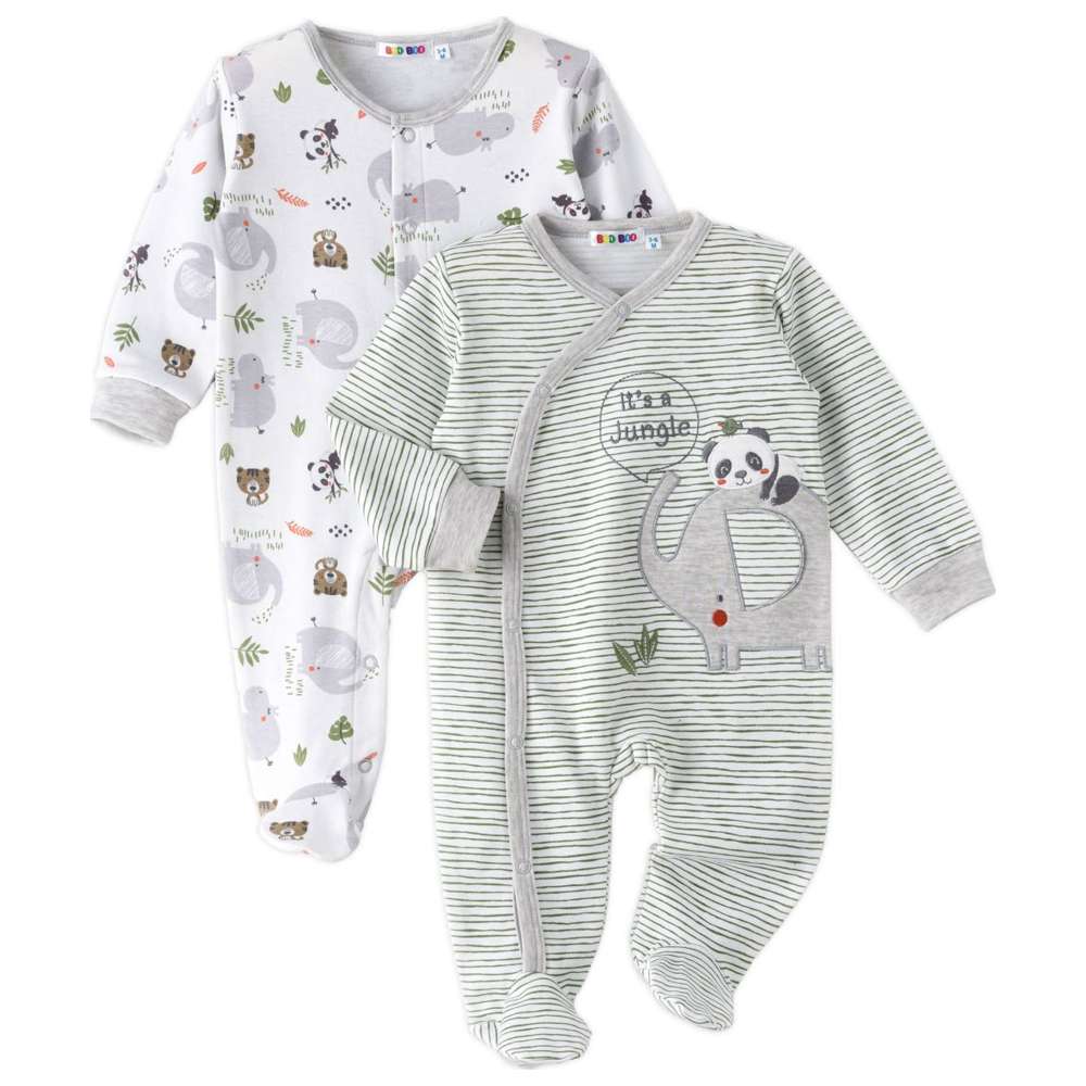 Boo Boo Printed Sleepsuits - Mint/Grey - 2 Pcs