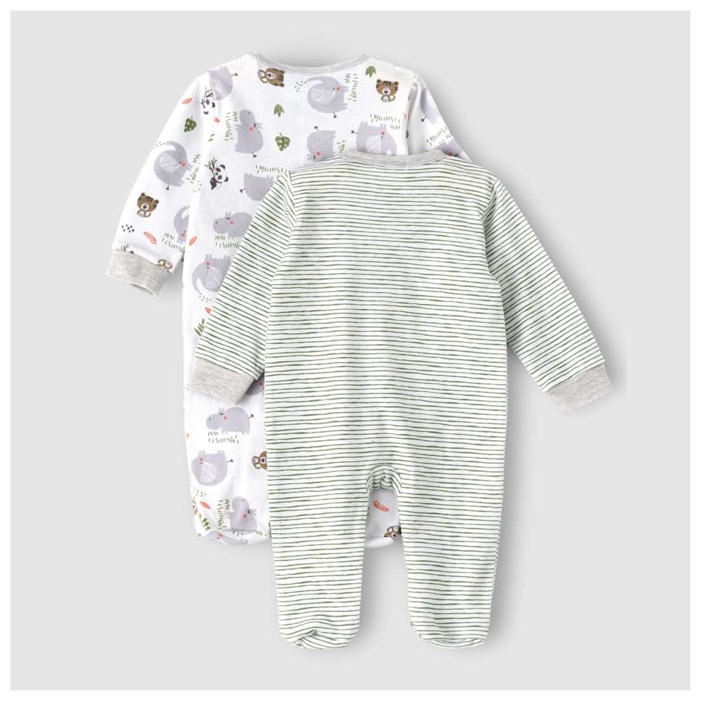 Boo Boo Printed Sleepsuits - Mint/Grey - 2 Pcs