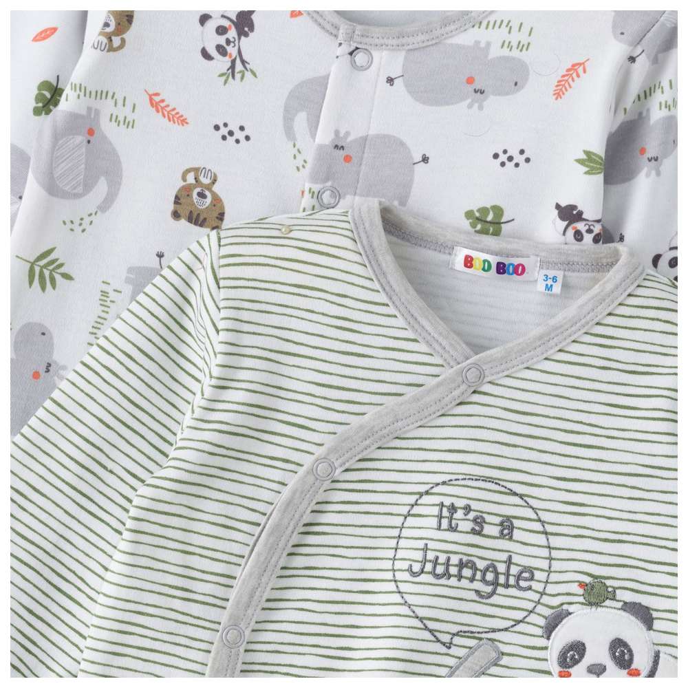 Boo Boo Printed Sleepsuits - Mint/Grey - 2 Pcs