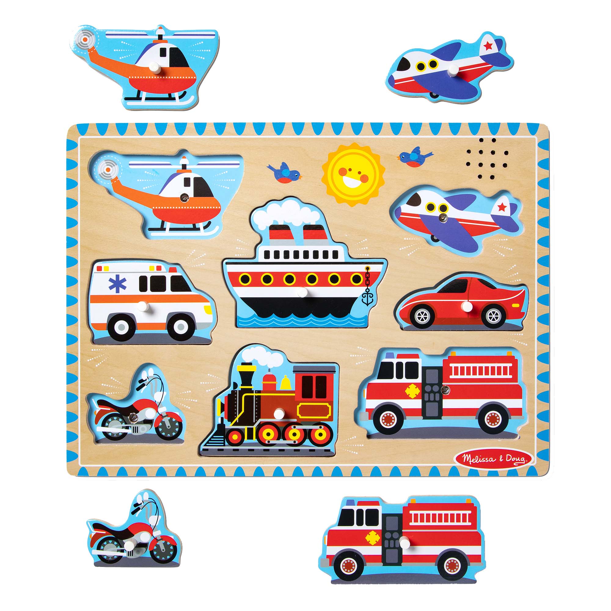Melissa & Doug Vehicles Sound Puzzle Wooden Set - 8 Pcs