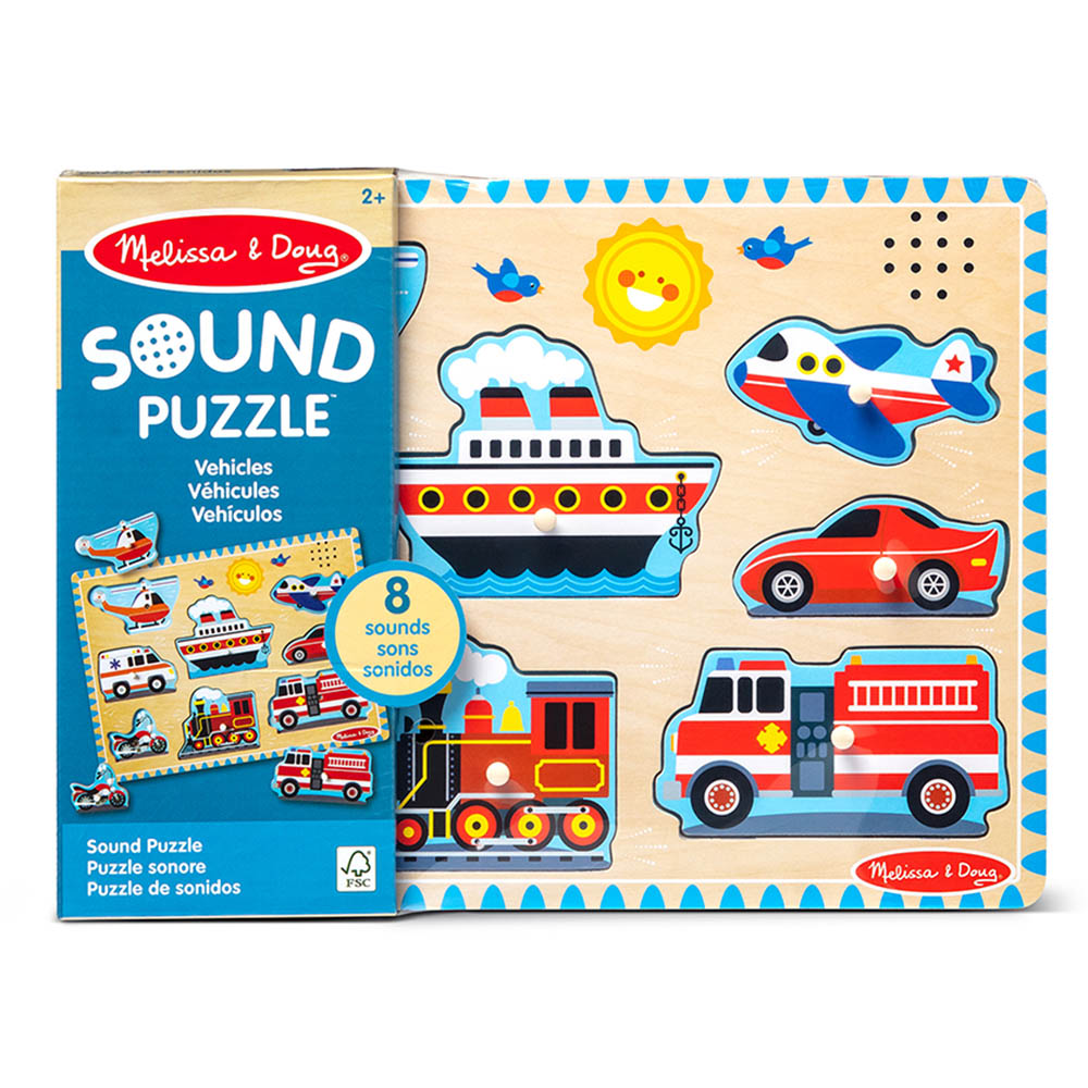 Melissa & Doug Vehicles Sound Puzzle Wooden Set - 8 Pcs