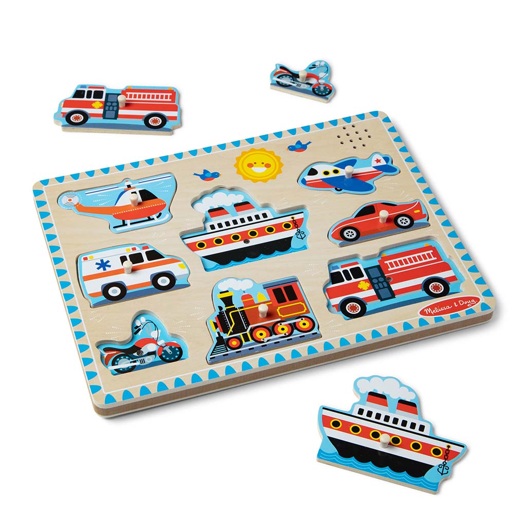 Melissa & Doug Vehicles Sound Puzzle Wooden Set - 8 Pcs
