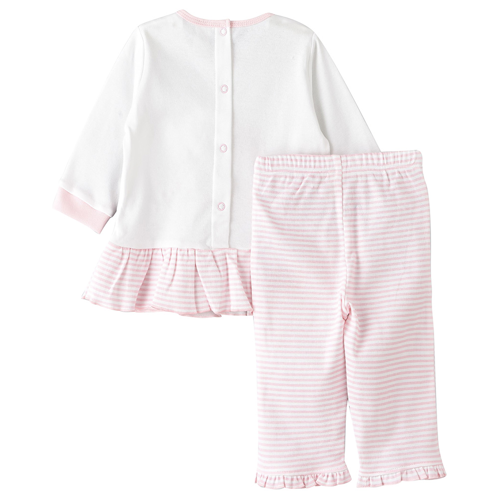Tiny Hug Long Sleeve Cotton Pajama Suit - Pink/White - 2 Pcs