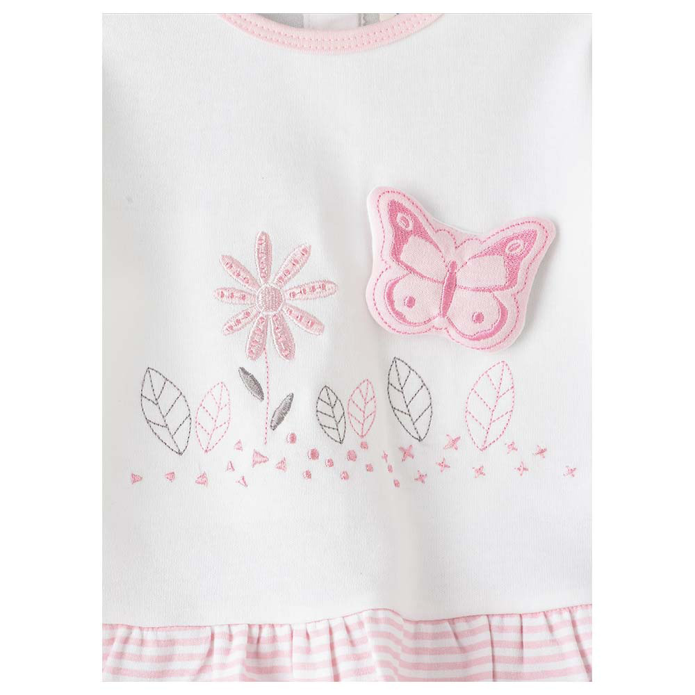 Tiny Hug Long Sleeve Cotton Pajama Suit - Pink/White - 2 Pcs