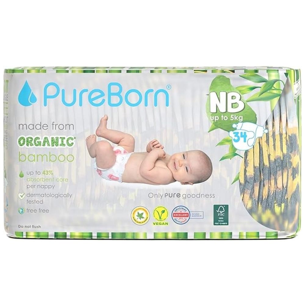 Pureborn New Born Single 1-3kg 34's Nappy 1 x 6 Bundle - Assorted