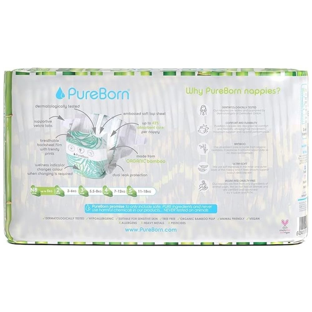 Pureborn New Born Single 1-3kg 34's Nappy 1 x 6 Bundle - Assorted