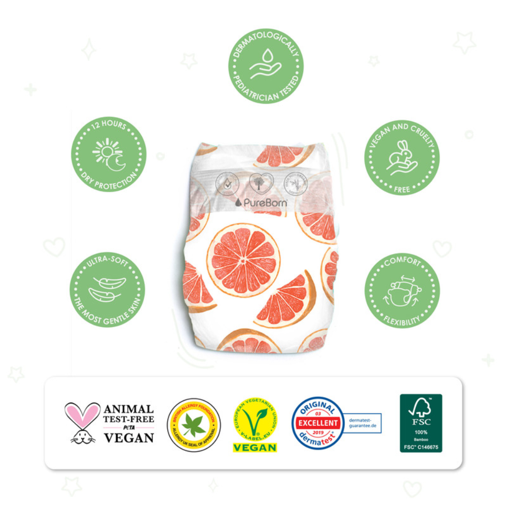 Pure Born - Size 3 Double Pack 5.5-8kg Nappy 56's x 3 Bundle - Assorted