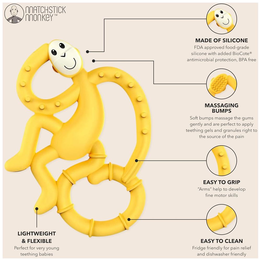 Matchstick Monkey - Mini Monkey Teether - Yellow