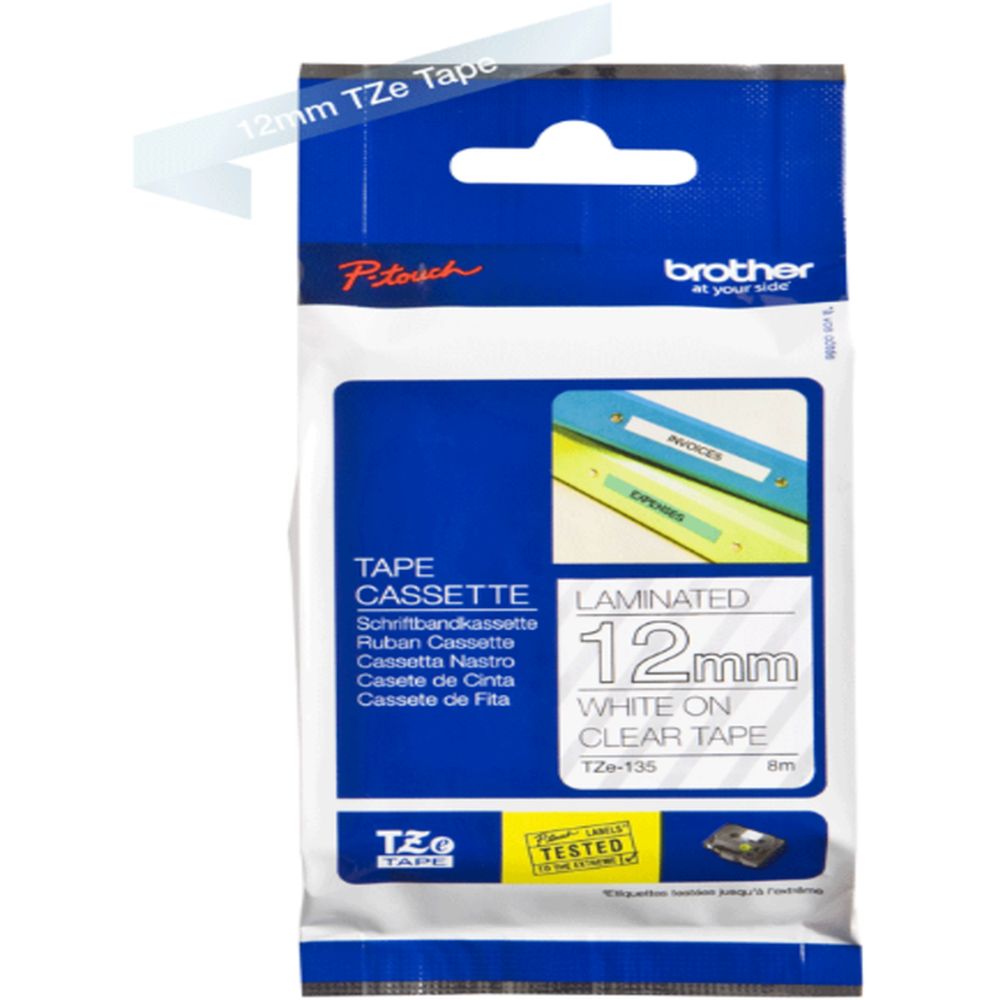 Brother - 12mm White On Clear Label Tape