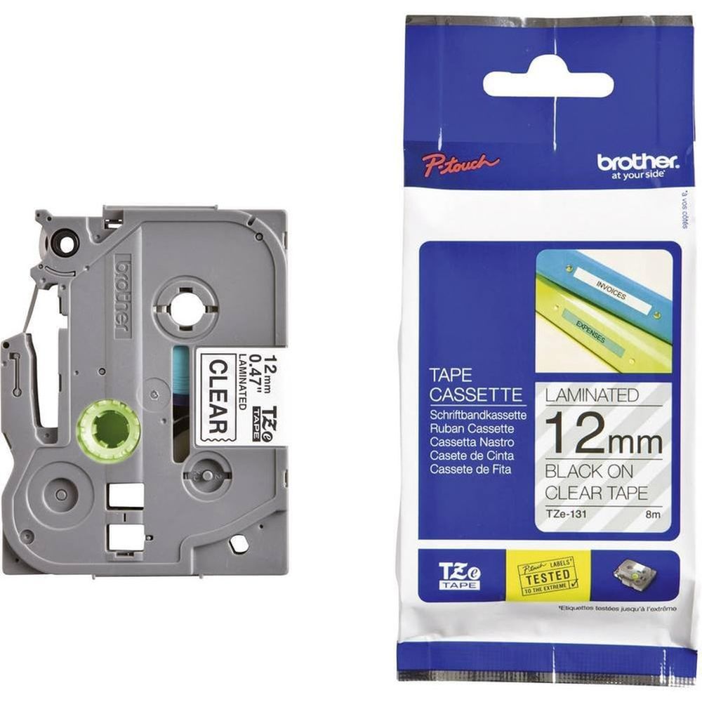 Brother - 12mm Black On Clear Label Tape