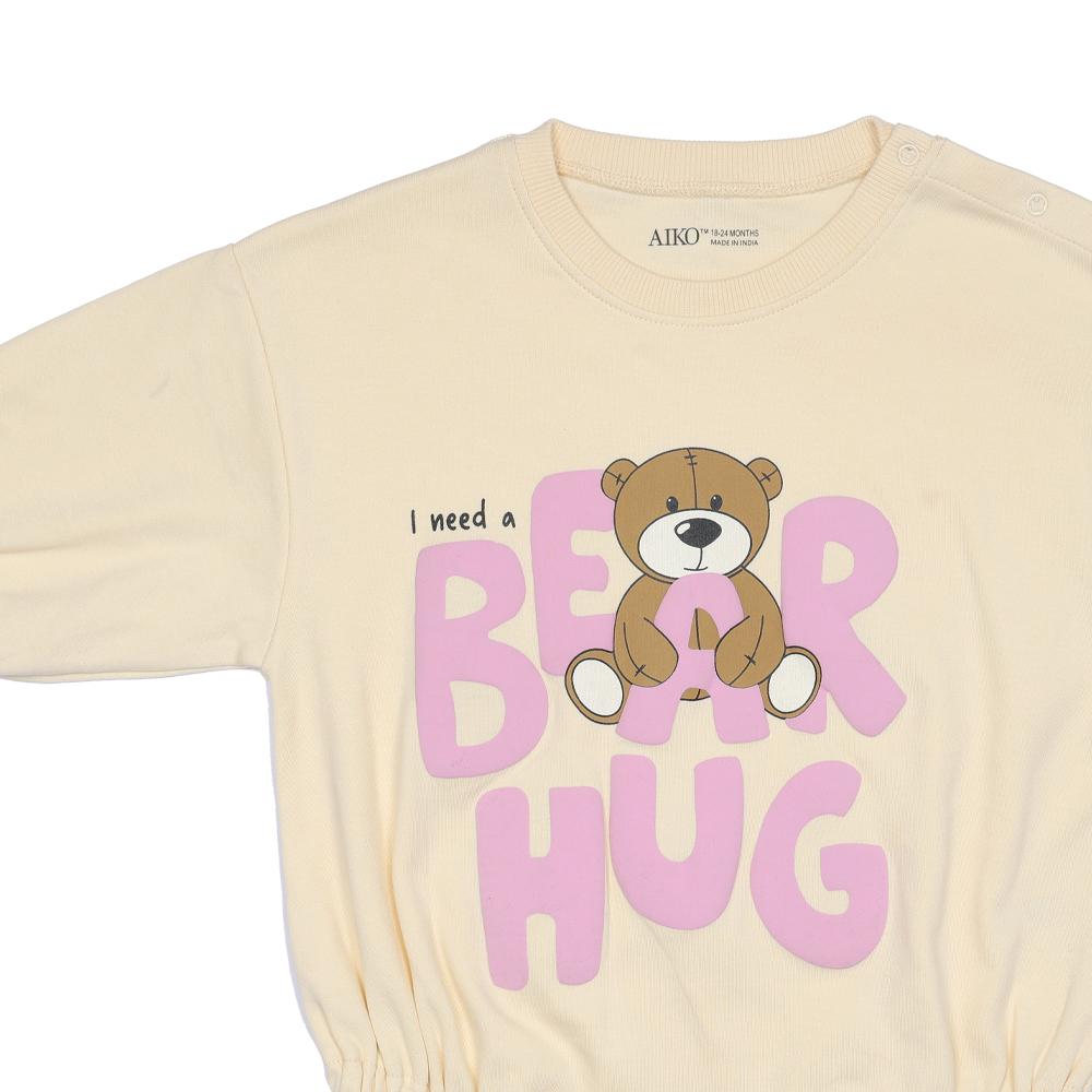 Aiko Baby Bodysuit with Bear Print - Beige