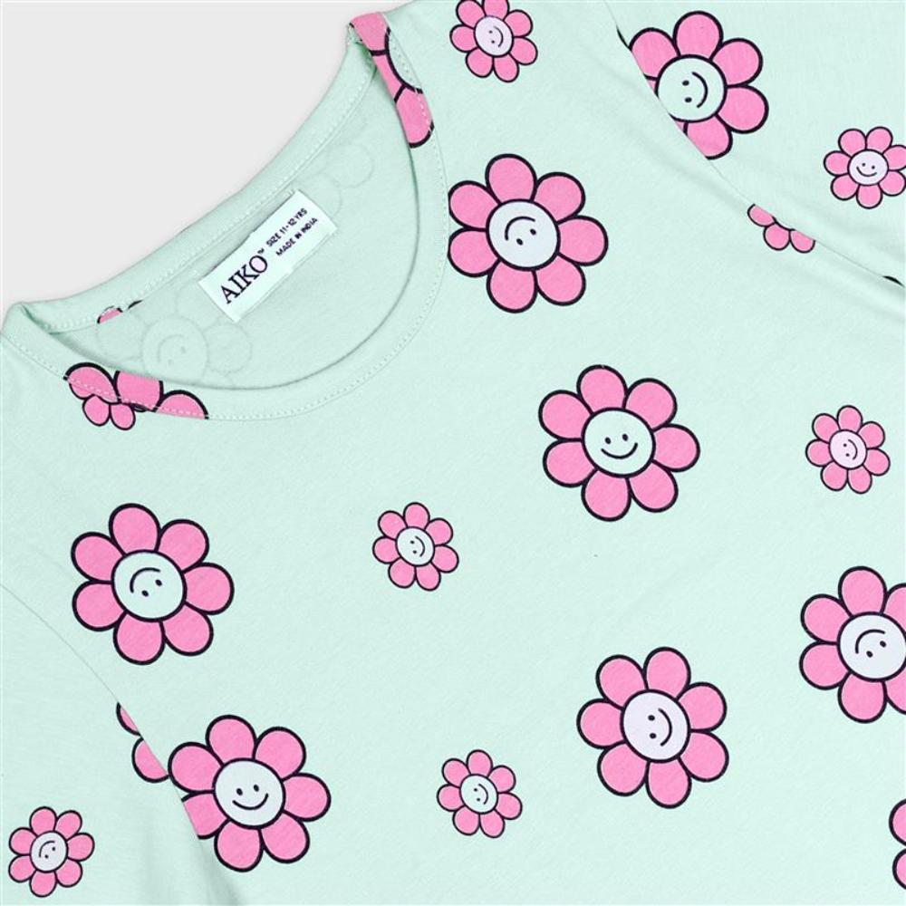 Aiko Kids Cute Print T-Shirt & Pyjama - Lilac - 2 Pcs