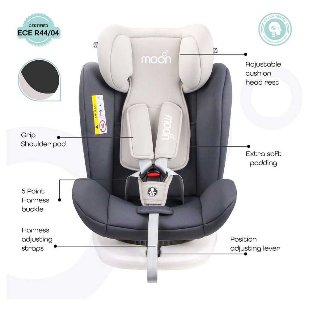 مون - مقعد سيارة جيرو متعدد الوظائف 360 مع نظام تثبيت Isofix - رمادي