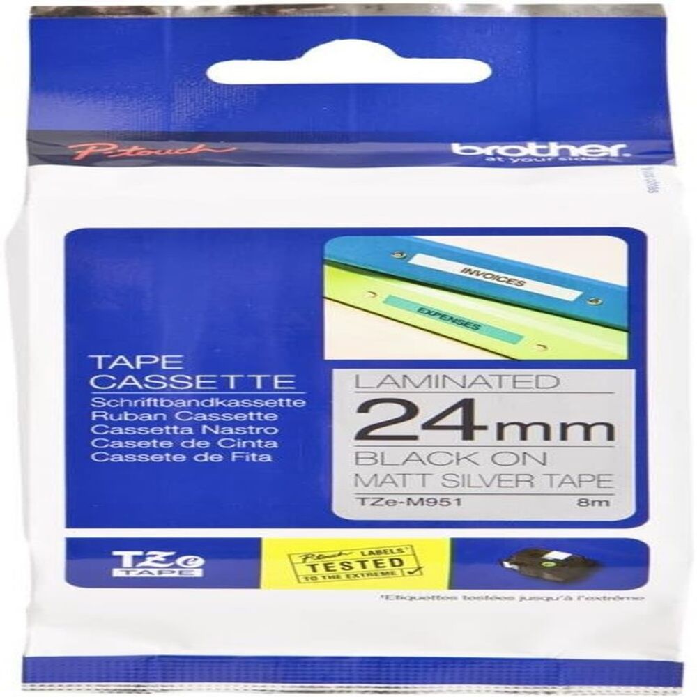 Brother - 24mm Black On Matt Silver Laminated Tape TZE-M951